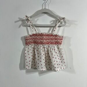 Gap Kids Girls White Strawberry Print Smocked Tie Strap Cami Top Size S 6-7 Boho